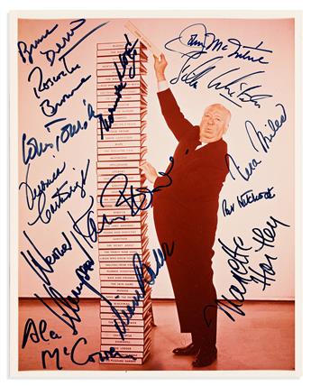 (ENTERTAINERS--HITCHCOCK, ALFRED.) Two color Photographs Signed by over 25 stars who appeared in his films including his daughter Pat H